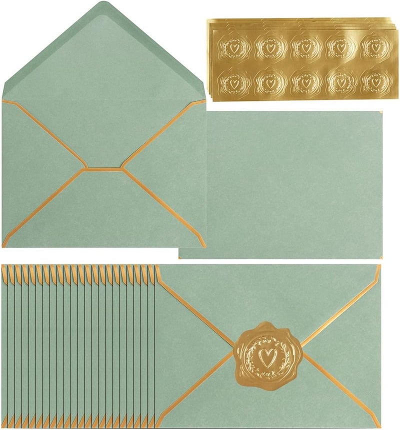 Homtable 100 Pack A7 Envelopes 5 x 7 Card Envelopes V Flap with Gold Border for Office, Wedding Gift Cards, Invitations, Graduation, Baby Shower, Parties (Sage-Green, 5.32 x 7.28 Inches) - Image 1